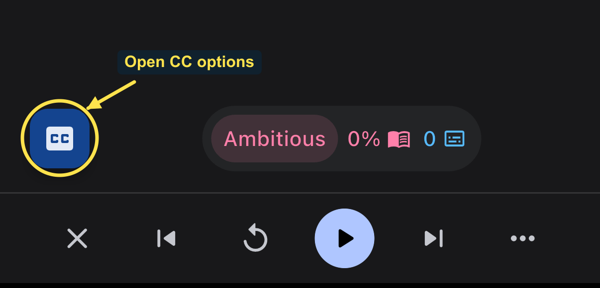 The genuine iPhone player has its blue Manatan CC button circled, with an arrow showing where to open Video options.