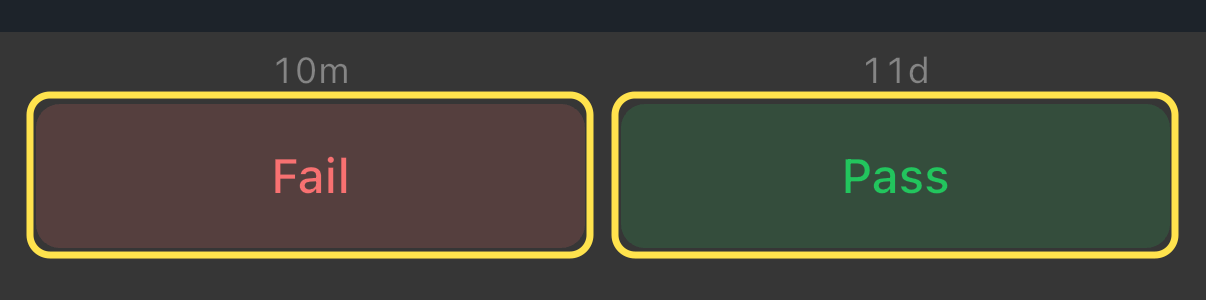 The real red Fail and green Pass controls are outlined beneath their predicted intervals.
