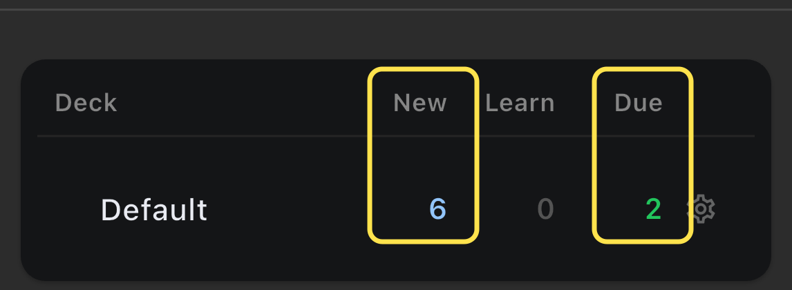 New and Due counts are outlined separately on the genuine Manatan SRS deck screen.